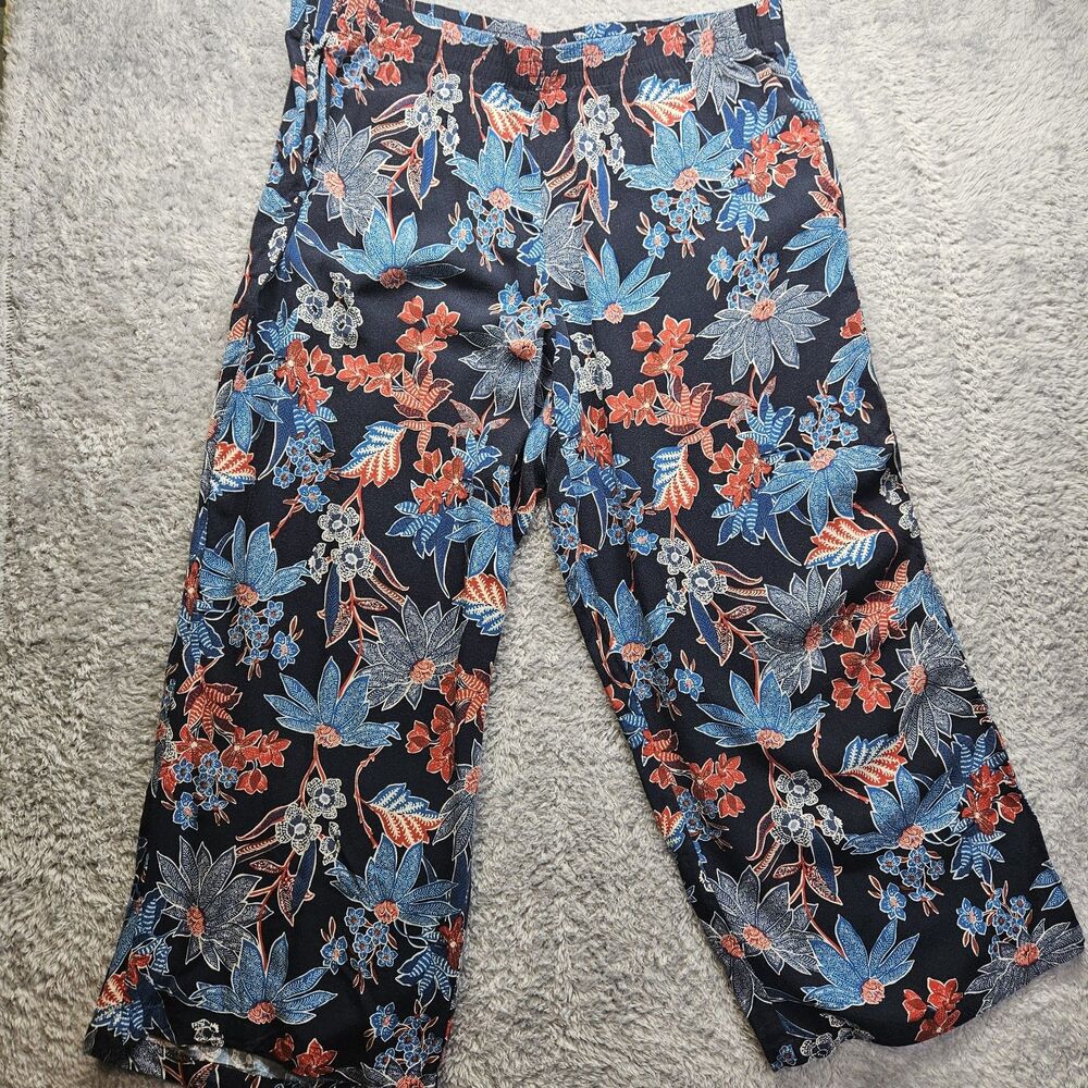 J Jill Womens Navy Cropped Wide Leg Tropical Pants Sarasa Size XL Tall Colorful